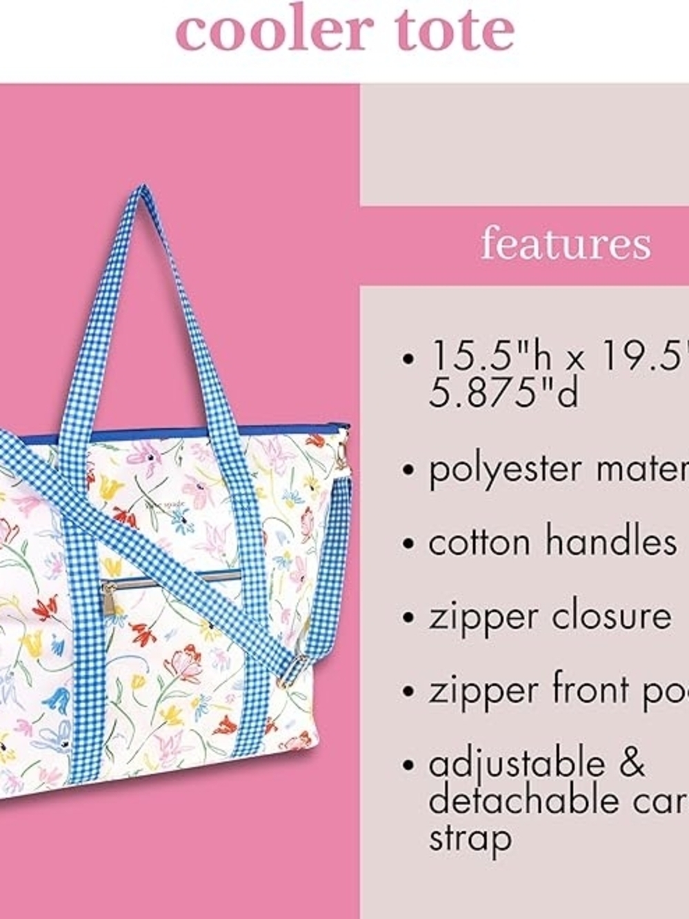 Kate Spade Large Capacity Insulated Cooler Tote Bag, Soft Sided Portable Beach - Picture 10 of 10